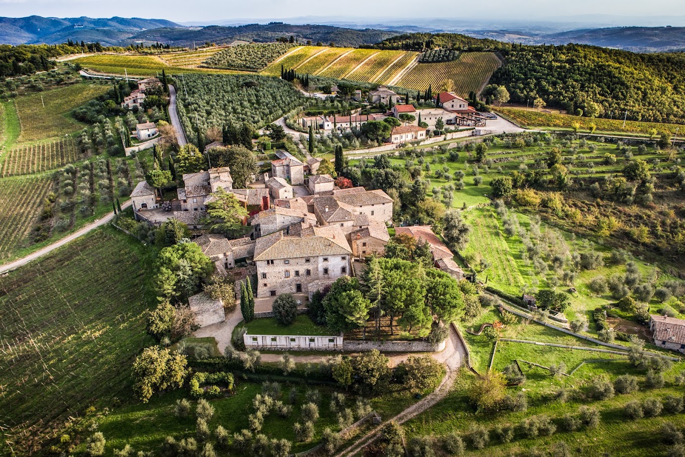 Panoramic bird-eye view of the Castello di Ama