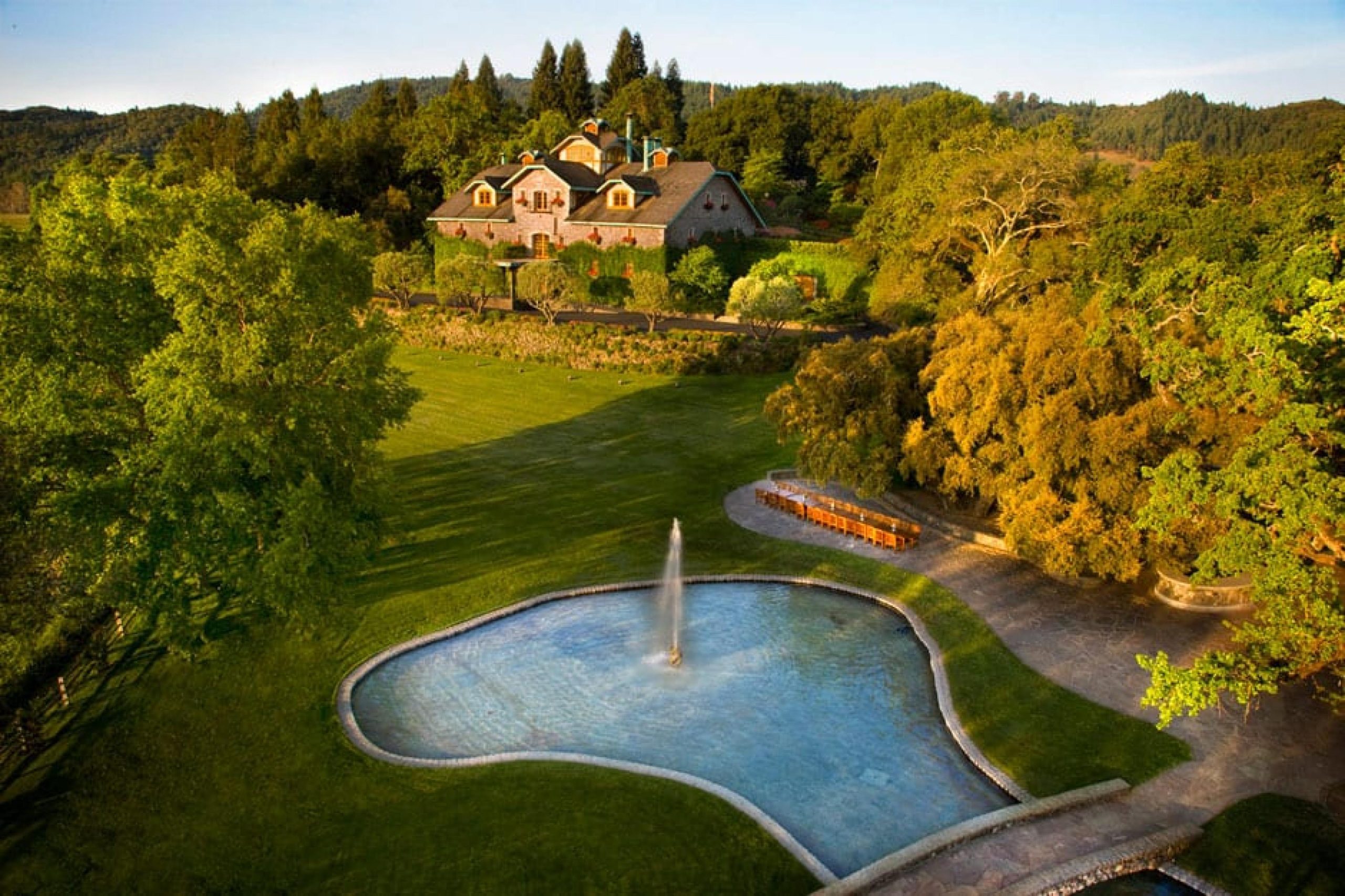 Panoramic outdoor view over a Far Niente Winery estate