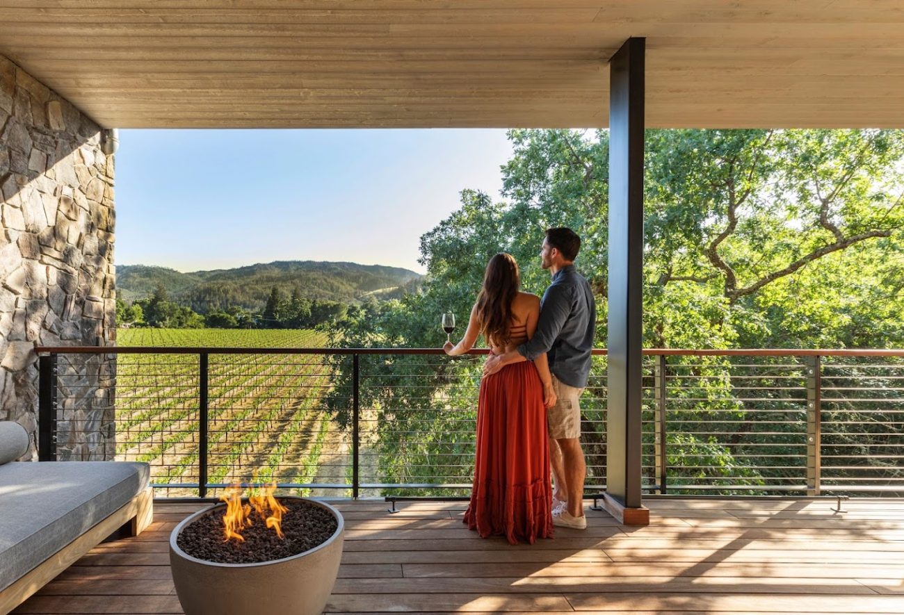 featured image of Alila Napa Valley & APCAL balcony fire vineyard view