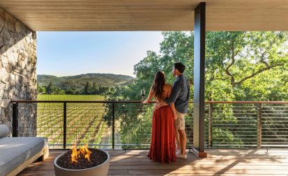 featured image of Alila Napa Valley & APCAL balcony fire vineyard view