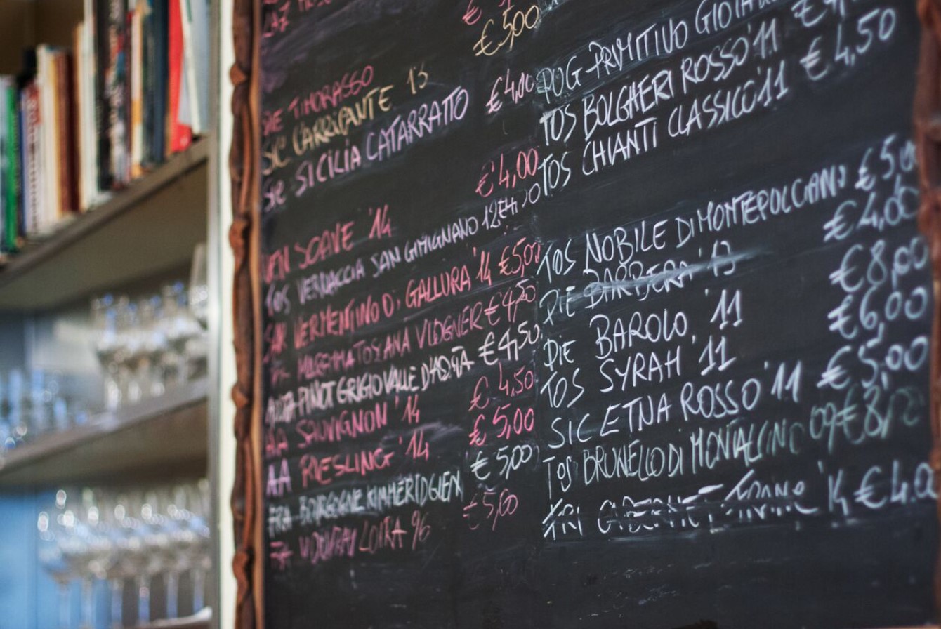 The interior of a wine bar Le volpi e l'uva