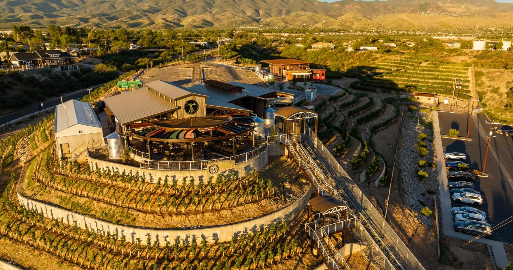 Panoramic bird-eye view of the Merkin Vineyards Hilltop Trattoria