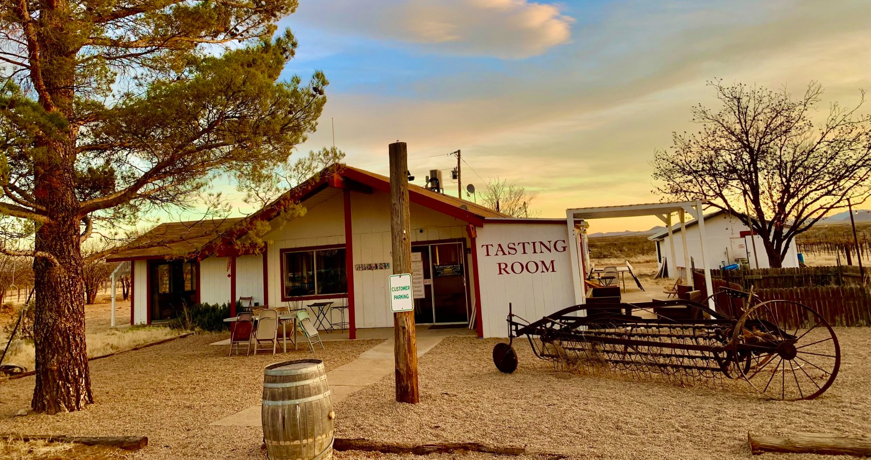 Outdoor view of the entrance to the Pillsbury Wine Company Tasting Room in Willcox