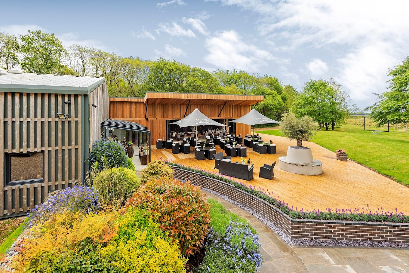 Outdoor terrace view of the Tinwood Estate