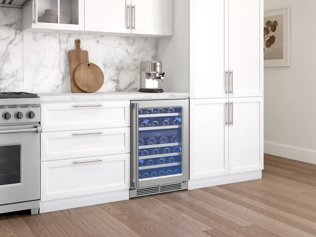 featured image of a Zephyr Presrv Pro Dual Zone Wine Cooler in a kitchen setting