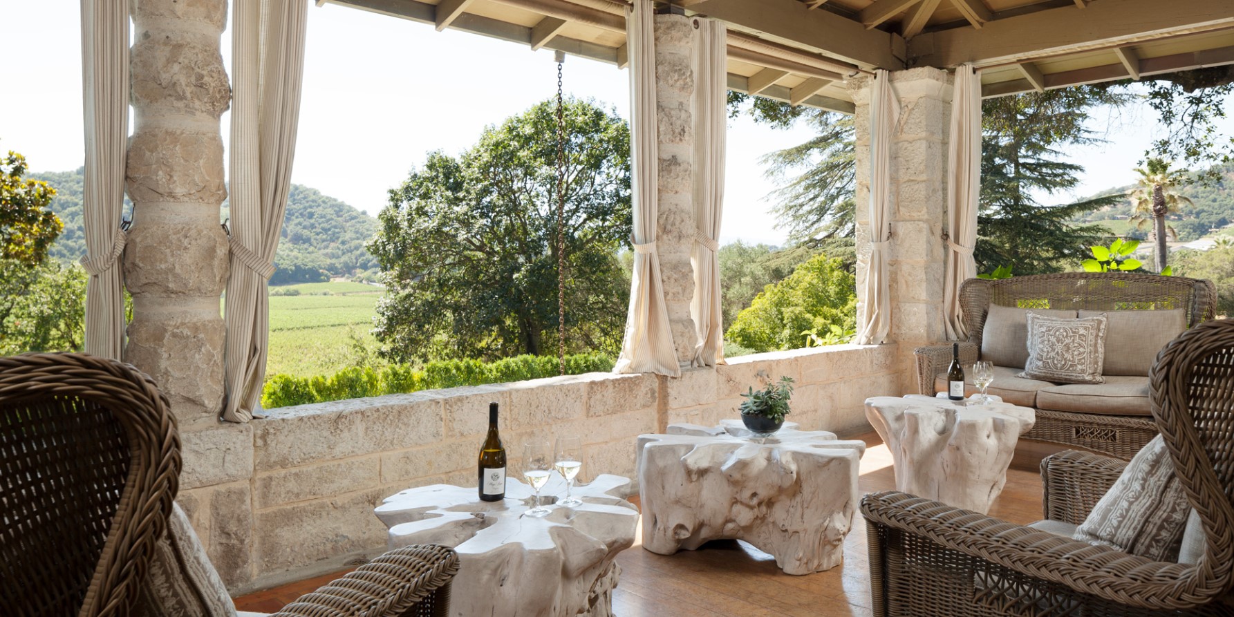 Stags’ Leap Winery patio with panoramic view of the vineyards